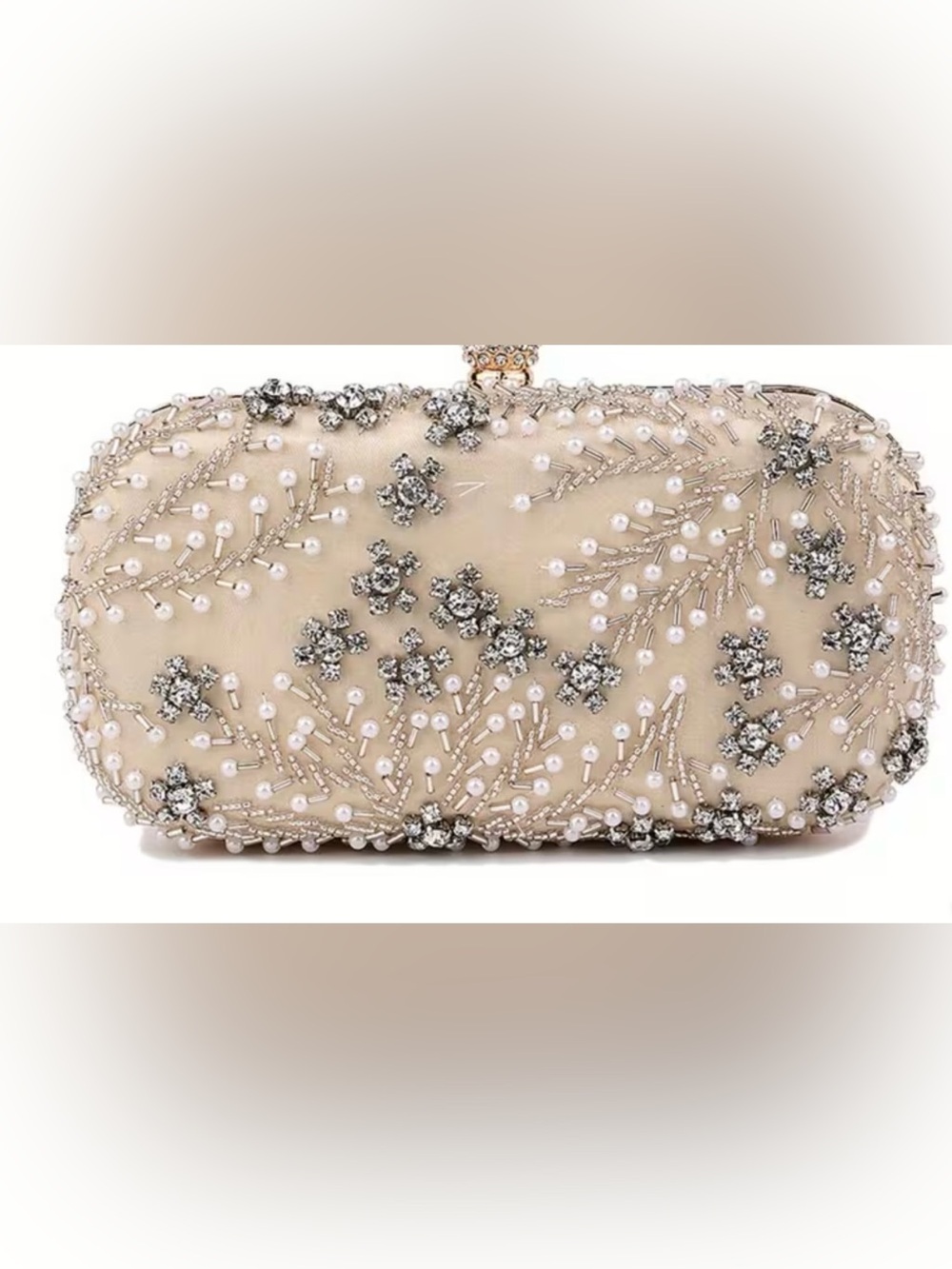Cream Pearl & Rhinestone Evening Clutch